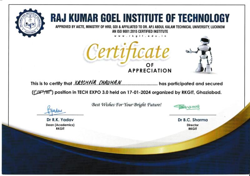 Appreciation Certificate – TECH EXPO 3.0